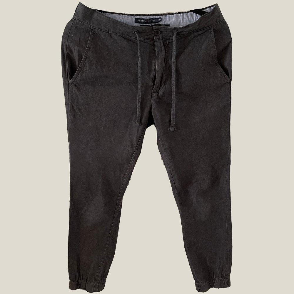 SALE XS TOMMY HILFIGER GREY WOOL COTTON SLIM FIT CHINO JOGGER